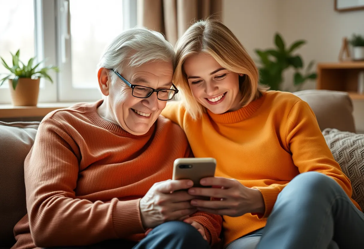 An older adult and their daughter using Remember It together